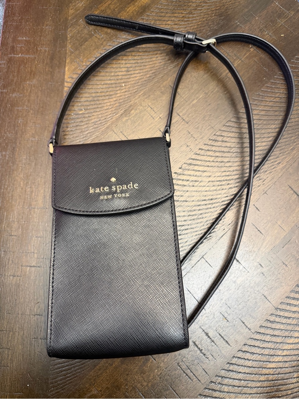 kate spade Black Saffiano Leather Belt Bag with Gold Logo( Unbranded)